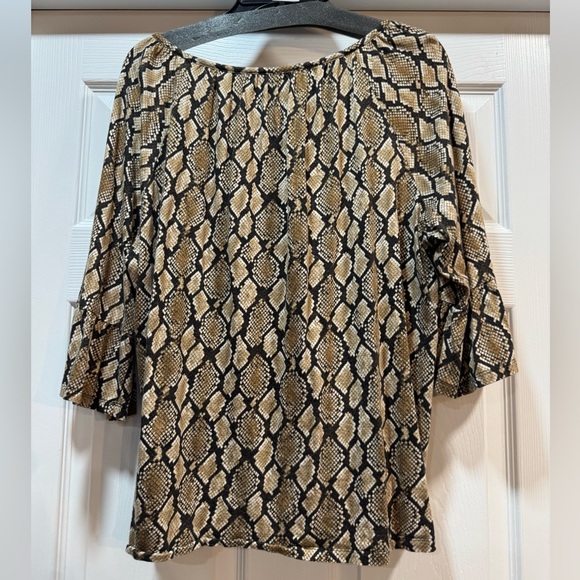 Michael Kors Tan and Brown Graphic 3/4 Sleeve Blouse - Picture 2 of 6